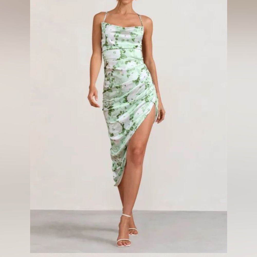 Club L London Asymmetrical Dress in White and Green